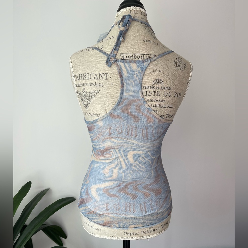 Blue mesh print camisole with the neck tie - Picture 4 of 5